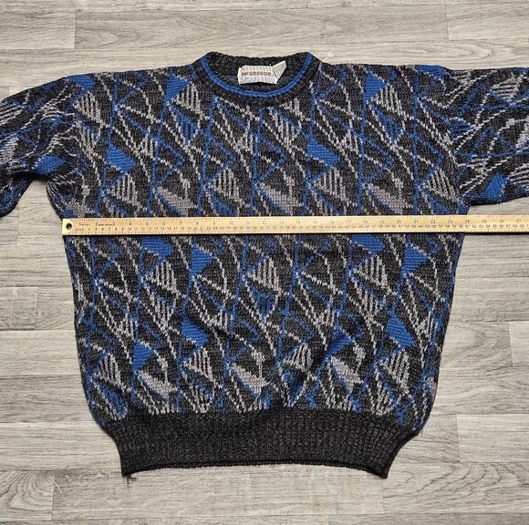Vintage 90's Ugly Christmas Sweater Blue Geometric Size Large Retro McGregor - Picture 4 of 5
